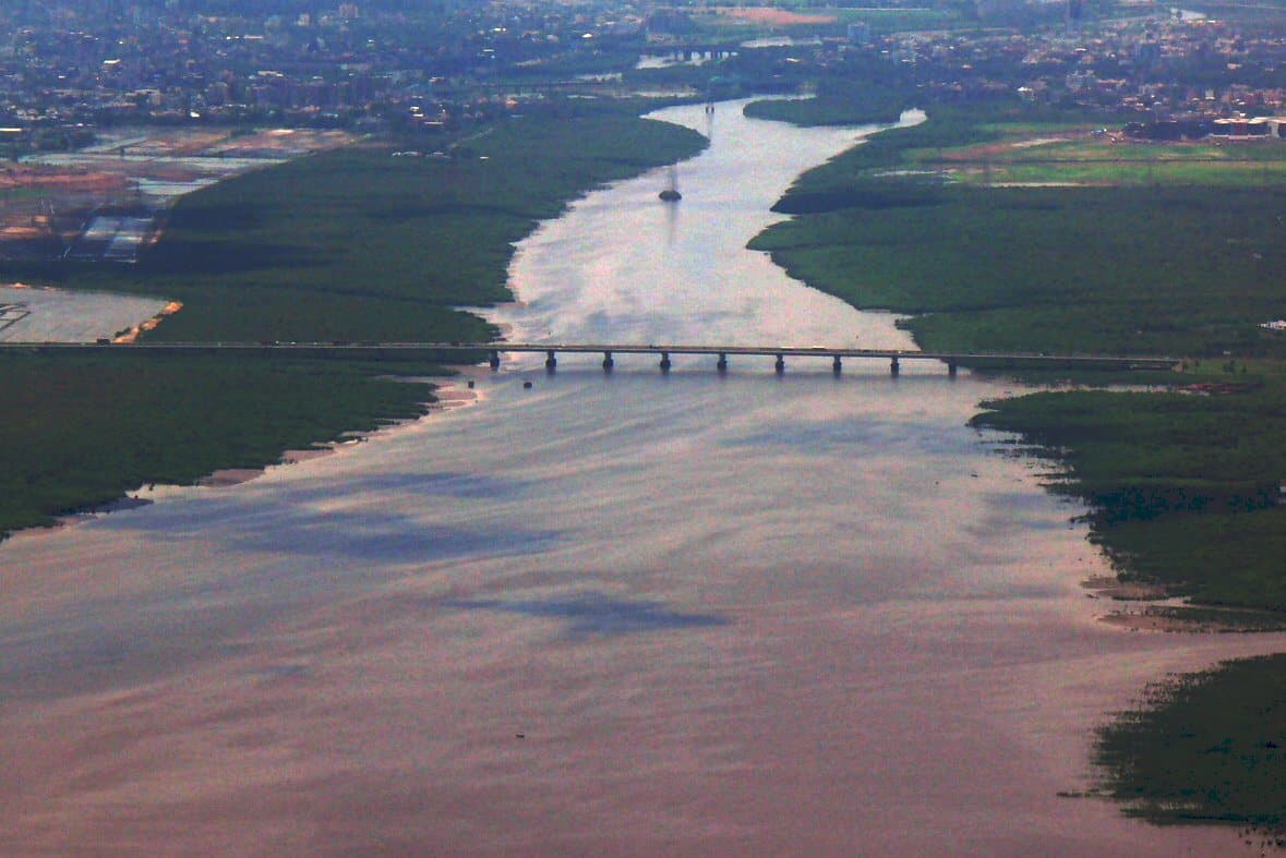 Aerial view of Airoli Bridge and Thane Creek
