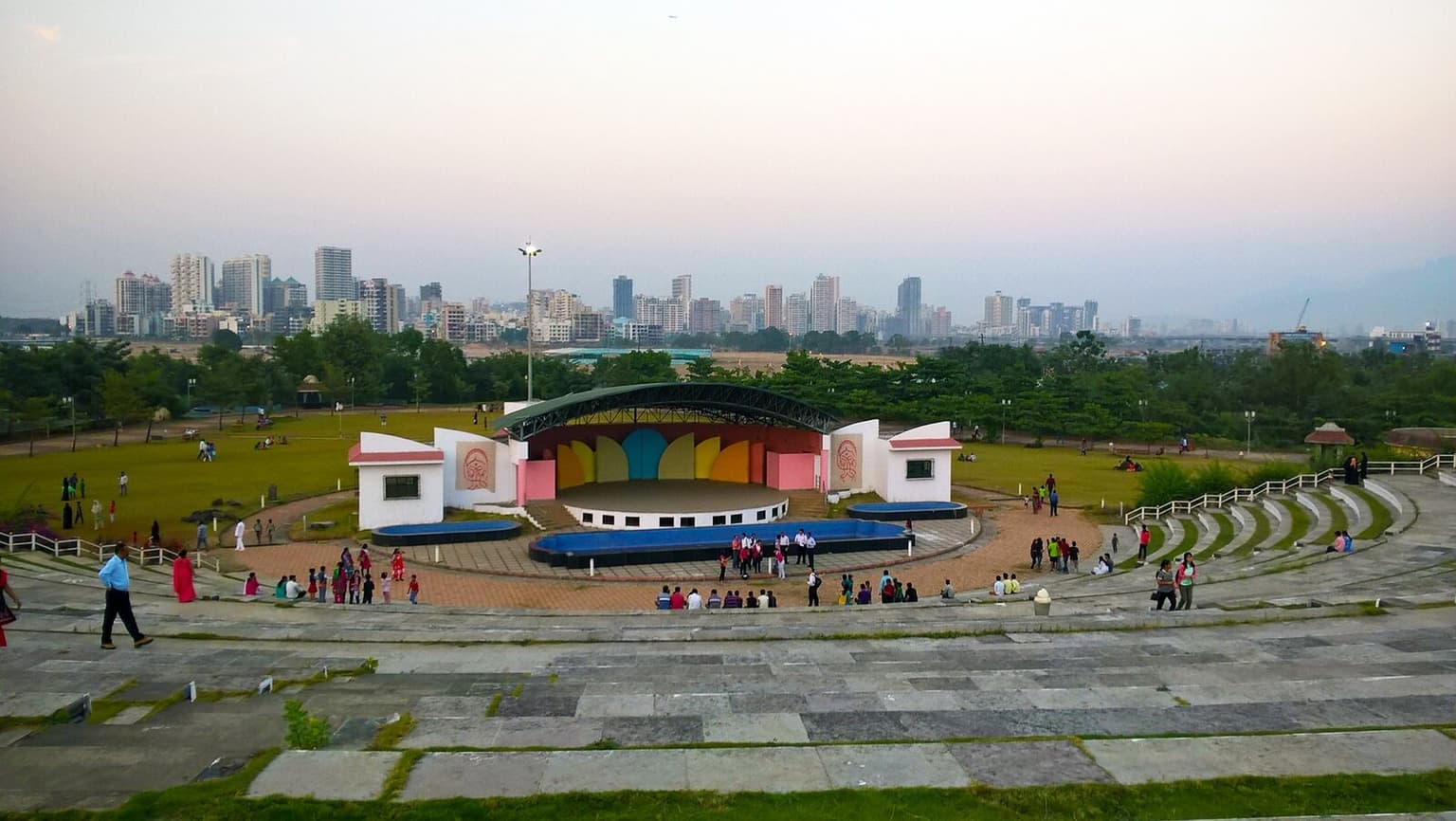 Central Park amphitheatre and Kharghar skyline in Navi Mumbai